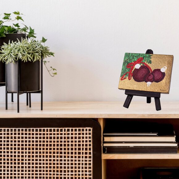 "Christmas Tree Ornaments I" Orig Table Art Painting w/Easel by Dawn M. Wayand - Picture 3 of 3